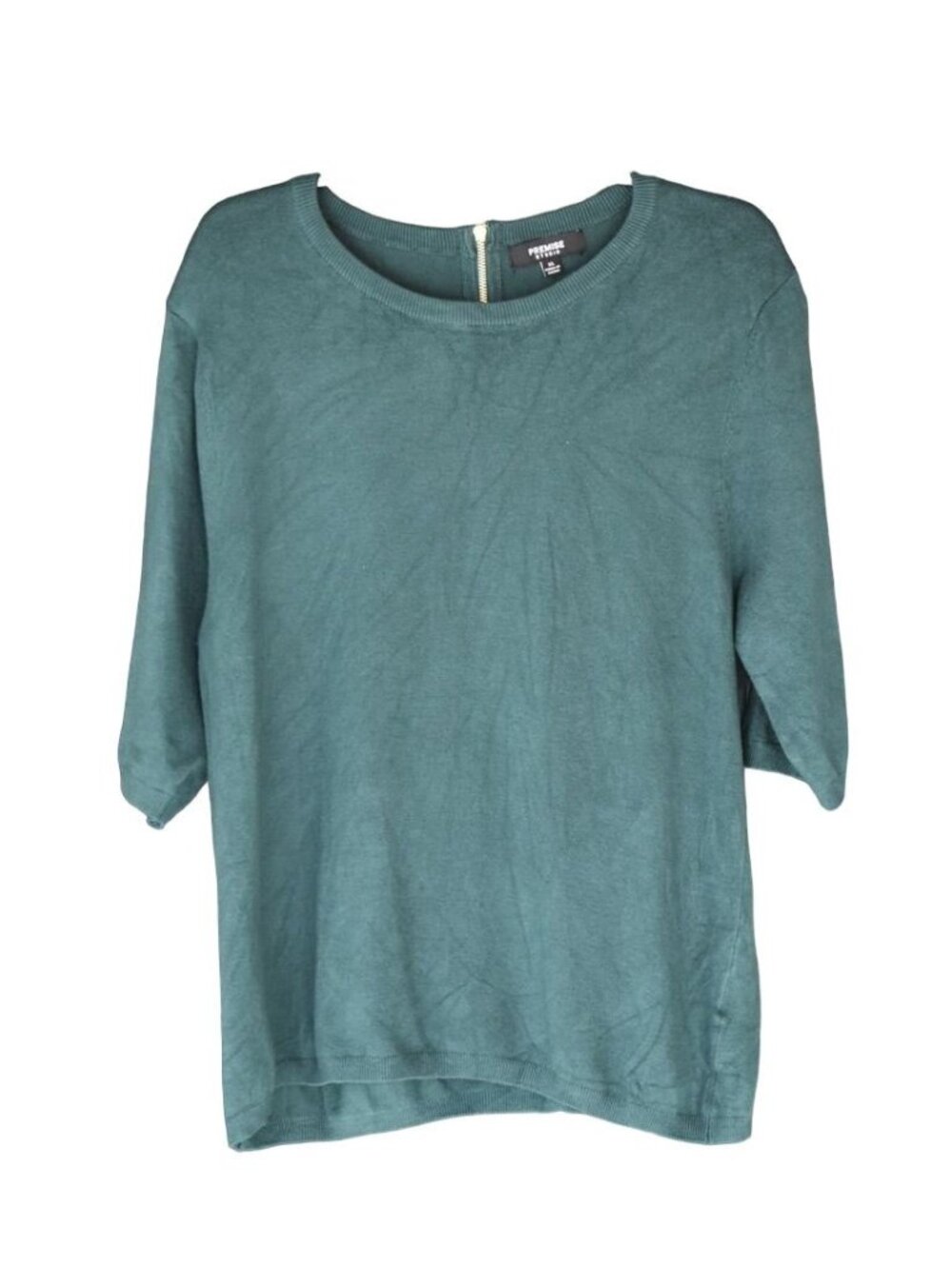 Women's Premise Studio Green  Short Sleeve Zip Back Soft Sweater XL